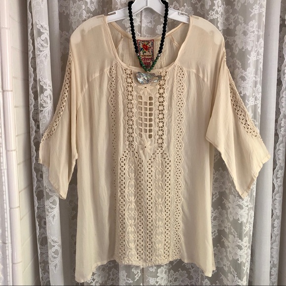 JOHNNY WAS * NWOT Buttercream Eyelet Lace Sheer Cupra Rayon Top - Picture 8 of 8